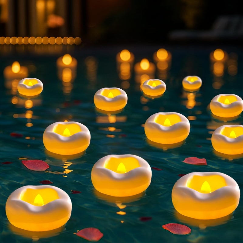 QQFCTOO 12 Pack 2.3” Flameless LED Floating Candles, Water-Activated Battery Operated Floating Candle with180+ Hours Runtime for Cylindrical Vase, Pool, Fountain - Ideal for Wedding, Party Decoration​ - Image 1